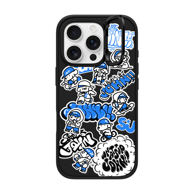 Skater JOHN x CASETiFY iPhone 16 Pro ケース マットブラック インパクトリングスタンドケース MagSafe対応 miniJOHN