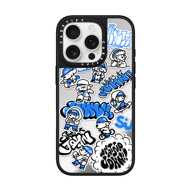 Skater JOHN x CASETiFY iPhone 16 Pro ケース Silver on Black ミラーケース MagSafe対応 miniJOHN