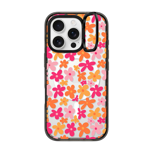 Designed By Blythe x CASETiFY iPhone 16 Pro ケース ブラック インパクトリングスタンドケース MagSafe対応 Groovy Florals by Blythe