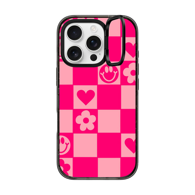 Designed By Blythe x CASETiFY iPhone 16 Pro ケース ブラック インパクトリングスタンドケース MagSafe対応 Retro Daisy Grid