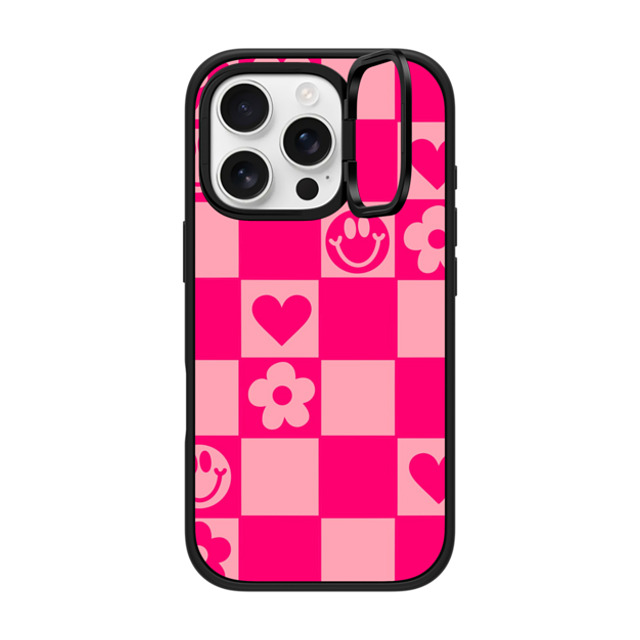 Designed By Blythe x CASETiFY iPhone 16 Pro ケース マットブラック インパクトリングスタンドケース MagSafe対応 Retro Daisy Grid