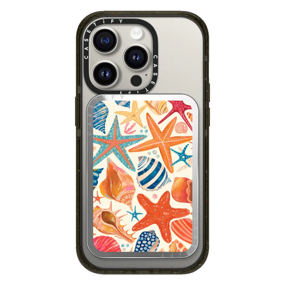 Snappy™ Mirror Cardholder Stand MagSafe Compatible - Sea Shells by Grace Andersson