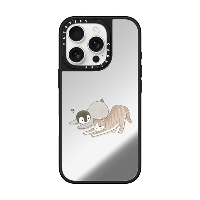 Sheba drawing x CASETiFY iPhone 16 Pro ケース Silver on Black ミラーケース MagSafe対応 With a cat 3