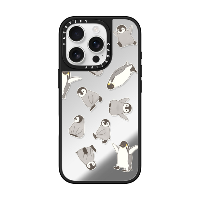 Sheba drawing x CASETiFY iPhone 16 Pro ケース Cartoon Silver on Black ミラーケース MagSafe対応 Penguin sticker Back to School Sheba drawing x CASETiFY iPhone 16 Pro ケース Cartoon Silver on Black ミラーケース MagSafe対応 Penguin sticker Back to School