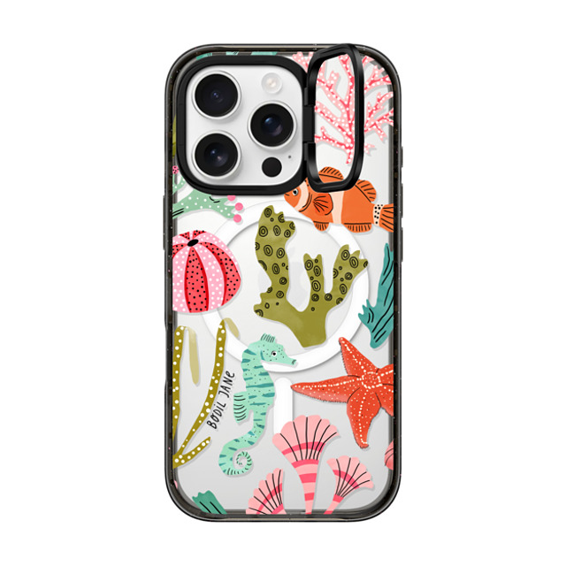 Bodil Jane x CASETiFY iPhone 16 Pro ケース ブラック インパクトリングスタンドケース MagSafe対応 AQUATIC LIFE