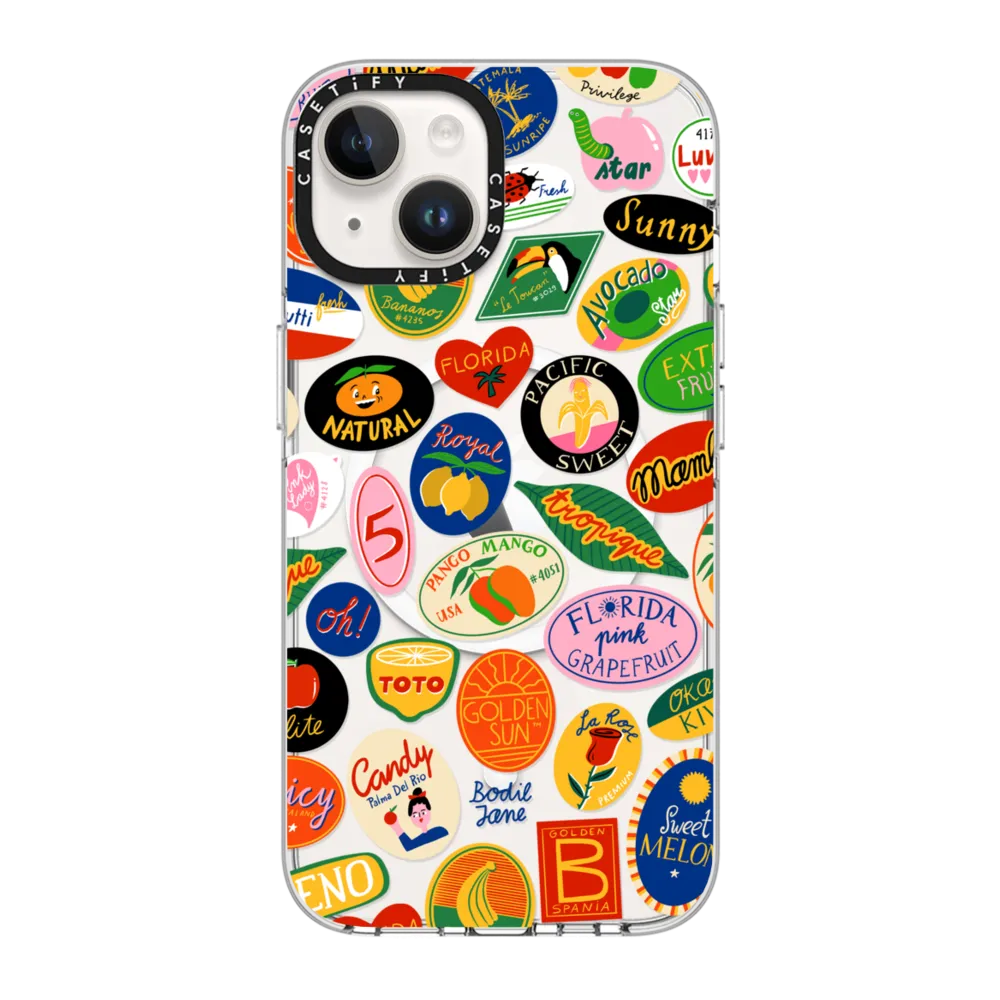 Clear iPhone 14 Case MagSafe Compatible - FRUIT STICKERS