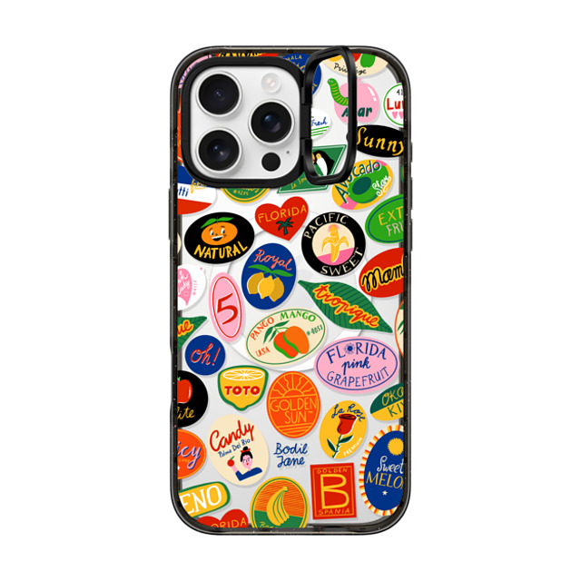 Bodil Jane x CASETiFY iPhone 16 Pro Max ケース ブラック インパクトリングスタンドケース MagSafe対応 FRUIT STICKERS