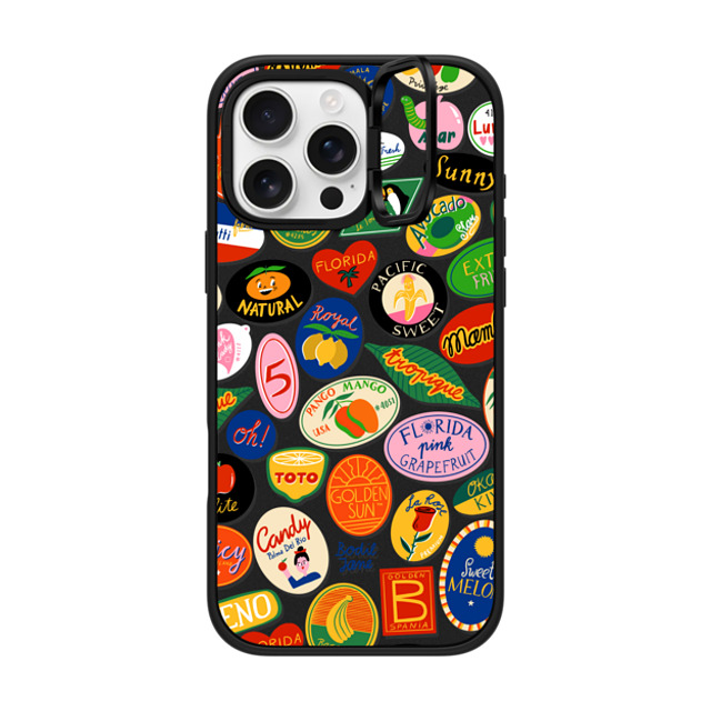 Bodil Jane x CASETiFY iPhone 16 Pro Max ケース マットブラック インパクトリングスタンドケース MagSafe対応 FRUIT STICKERS