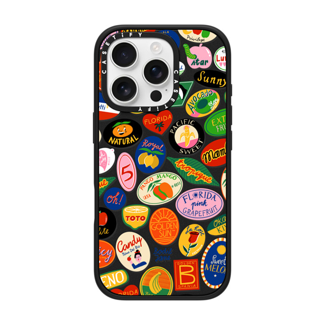 Bodil Jane x CASETiFY iPhone 16 Pro ケース マットブラック インパクトケース MagSafe対応 FRUIT STICKERS