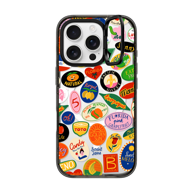 Bodil Jane x CASETiFY iPhone 16 Pro ケース ブラック インパクトリングスタンドケース MagSafe対応 FRUIT STICKERS