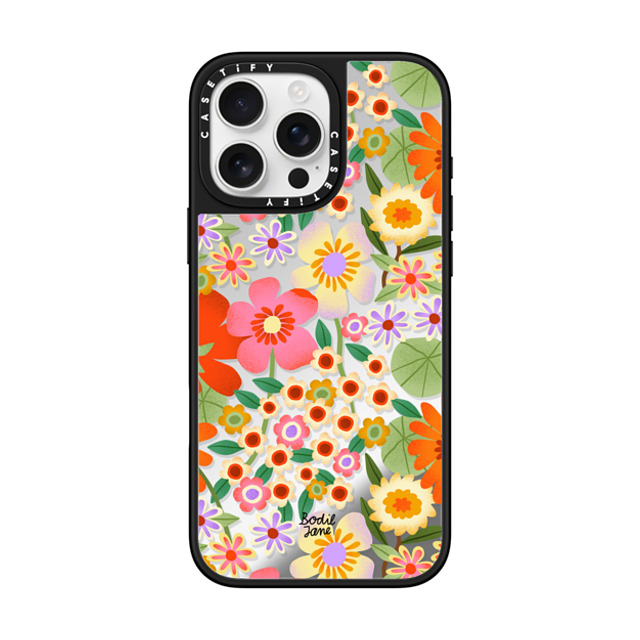 Bodil Jane x CASETiFY iPhone 16 Pro Max ケース Silver on Black ミラーケース MagSafe対応 Flower Power