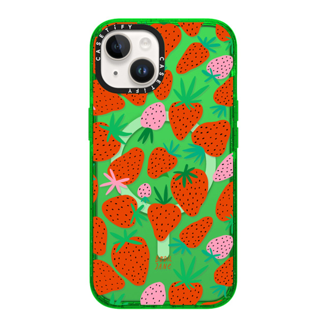 Bodil Jane x CASETiFY iPhone 14 ケース グリーン インパクトケース MagSafe対応 STRAWBERRIES