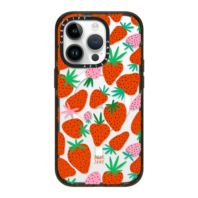 Bodil Jane x CASETiFY iPhone 14 Pro ケース ブラック インパクトケース MagSafe対応 STRAWBERRIES