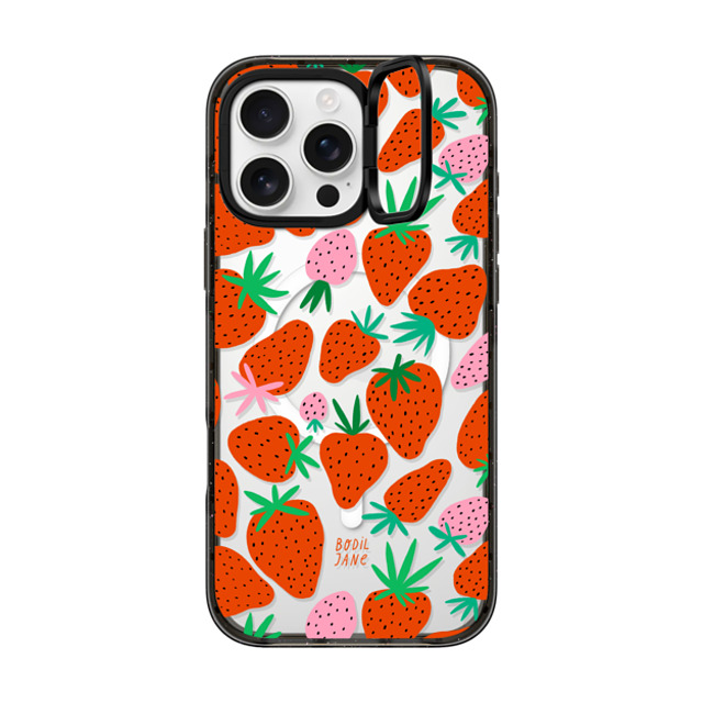 Bodil Jane x CASETiFY iPhone 16 Pro Max ケース ブラック インパクトリングスタンドケース MagSafe対応 STRAWBERRIES