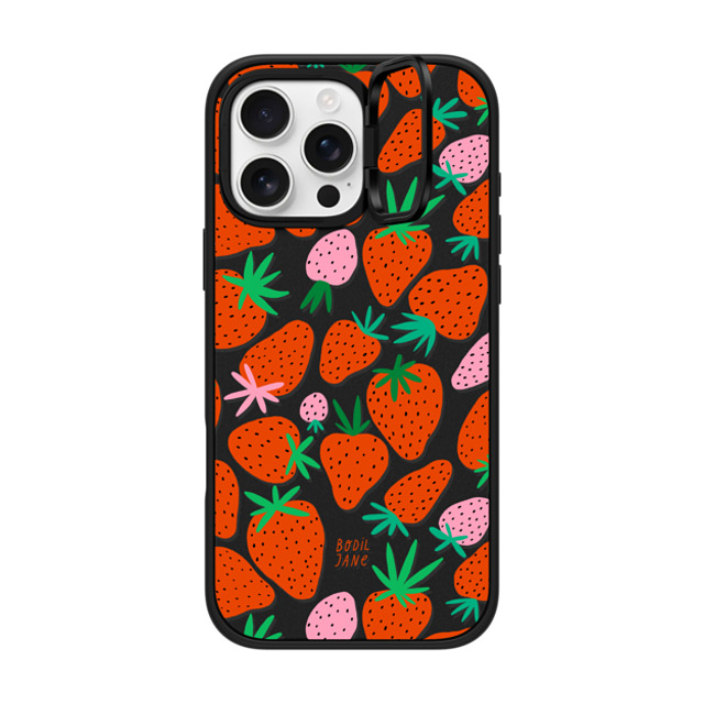 Bodil Jane x CASETiFY iPhone 16 Pro Max ケース マットブラック インパクトリングスタンドケース MagSafe対応 STRAWBERRIES