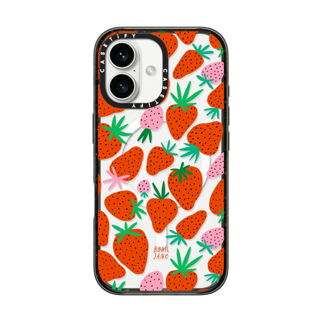 Bodil Jane x CASETiFY iPhone 16 ケース ブラック インパクトケース MagSafe対応 STRAWBERRIES