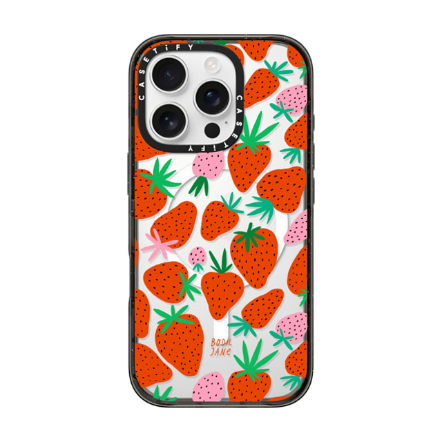 Bodil Jane x CASETiFY iPhone 16 Pro ケース ブラック インパクトケース MagSafe対応 STRAWBERRIES