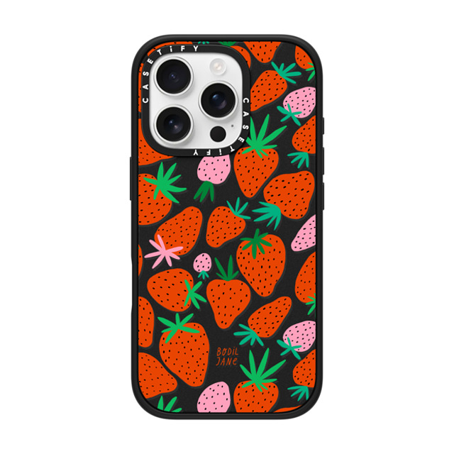 Bodil Jane x CASETiFY iPhone 16 Pro ケース マットブラック インパクトケース MagSafe対応 STRAWBERRIES