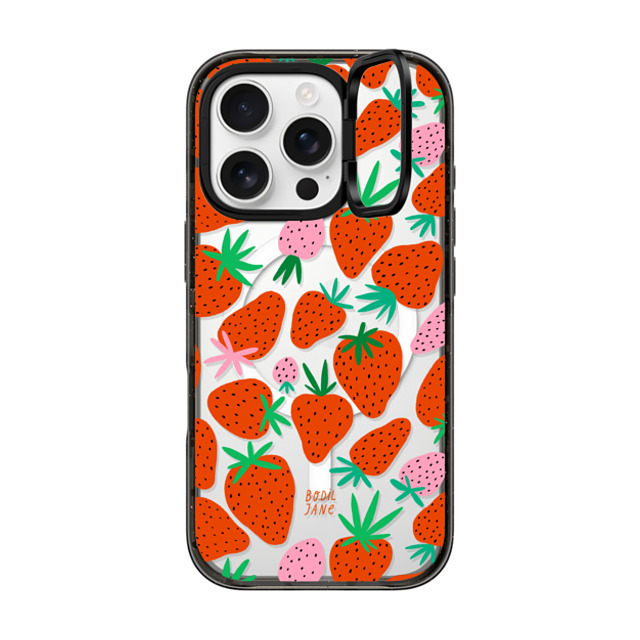 Bodil Jane x CASETiFY iPhone 16 Pro ケース ブラック インパクトリングスタンドケース MagSafe対応 STRAWBERRIES