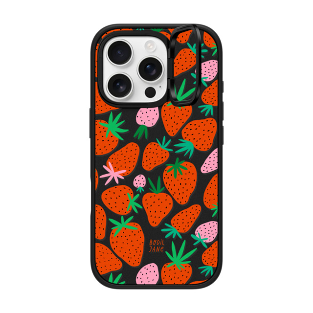 Bodil Jane x CASETiFY iPhone 16 Pro ケース マットブラック インパクトリングスタンドケース MagSafe対応 STRAWBERRIES