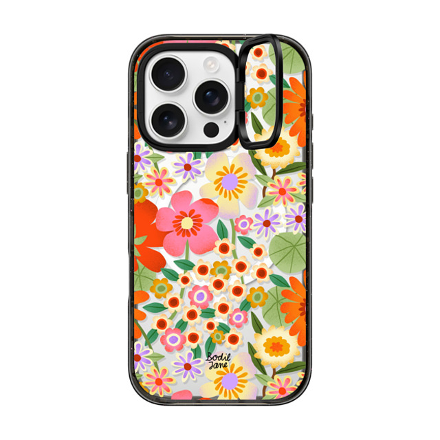 Bodil Jane x CASETiFY iPhone 16 Pro ケース ブラック インパクトリングスタンドケース MagSafe対応 Flower Power