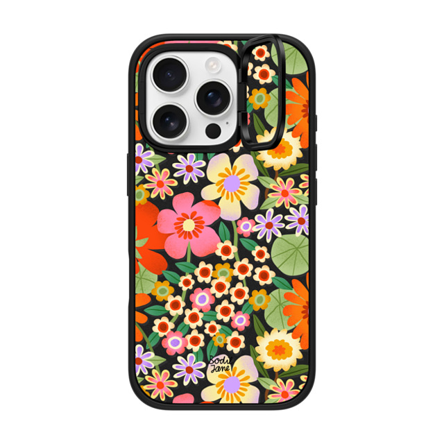 Bodil Jane x CASETiFY iPhone 16 Pro ケース マットブラック インパクトリングスタンドケース MagSafe対応 Flower Power