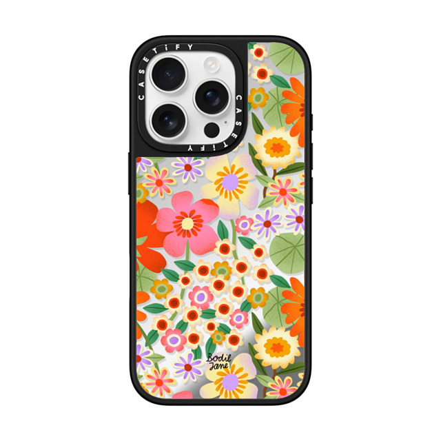 Bodil Jane x CASETiFY iPhone 16 Pro ケース Silver on Black ミラーケース MagSafe対応 Flower Power