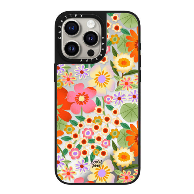 Bodil Jane x CASETiFY iPhone 15 Pro Max ケース Silver on Black ミラーケース MagSafe対応 Flower Power