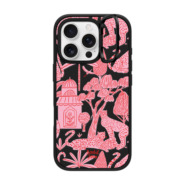 Bodil Jane x CASETiFY iPhone 16 Pro ケース マットブラック インパクトリングスタンドケース MagSafe対応 Cheetah Paradise Pink