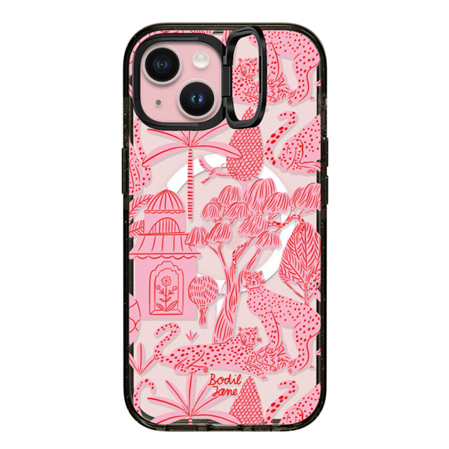 Bodil Jane x CASETiFY iPhone 15 ケース ブラック インパクトリングスタンドケース MagSafe対応 Cheetah Paradise Pink