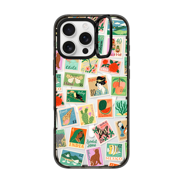 Bodil Jane x CASETiFY iPhone 16 Pro Max ケース ブラック インパクトリングスタンドケース MagSafe対応 Post Stamps