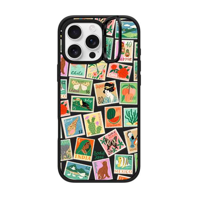 Bodil Jane x CASETiFY iPhone 16 Pro Max ケース マットブラック インパクトリングスタンドケース MagSafe対応 Post Stamps