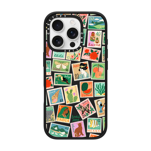 Bodil Jane x CASETiFY iPhone 16 Pro ケース マットブラック インパクトケース Post Stamps