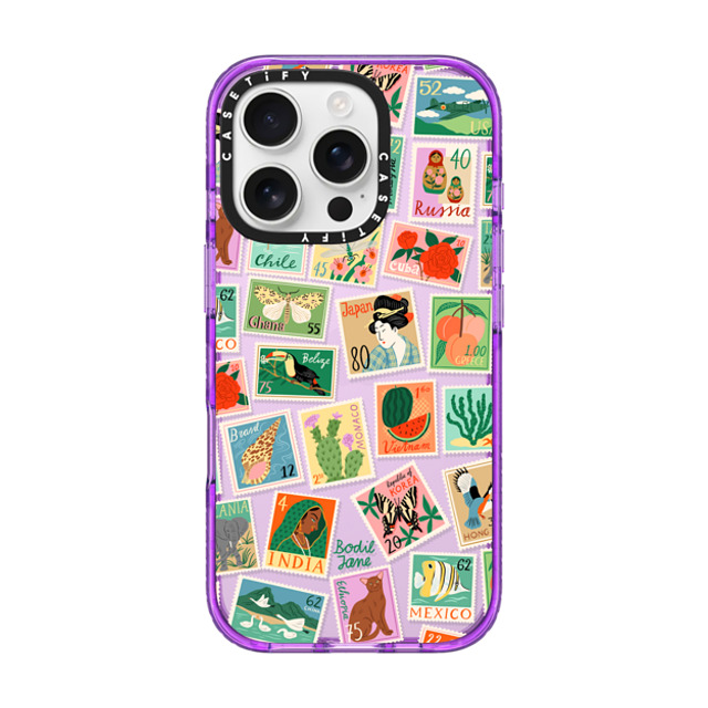 Bodil Jane x CASETiFY iPhone 16 Pro ケース パープル インパクトケース Post Stamps