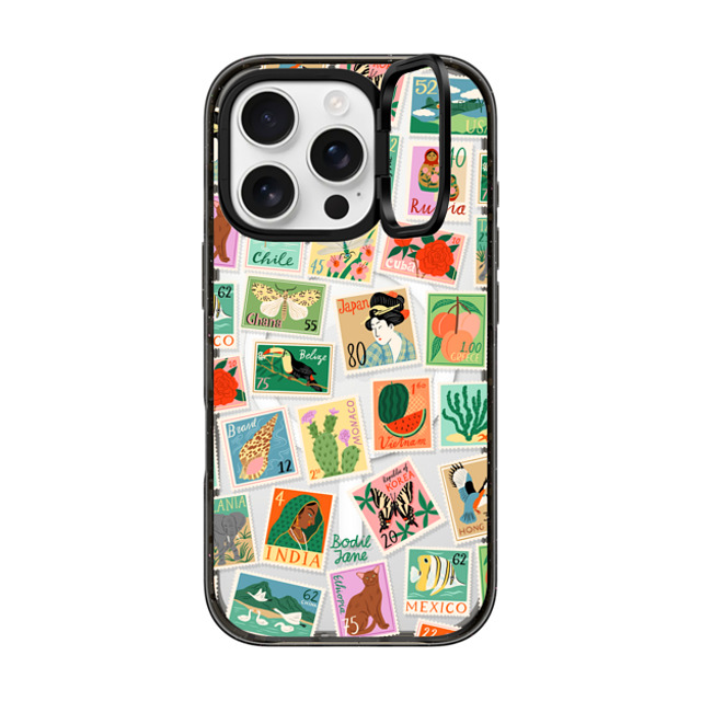 Bodil Jane x CASETiFY iPhone 16 Pro ケース ブラック インパクトリングスタンドケース MagSafe対応 Post Stamps