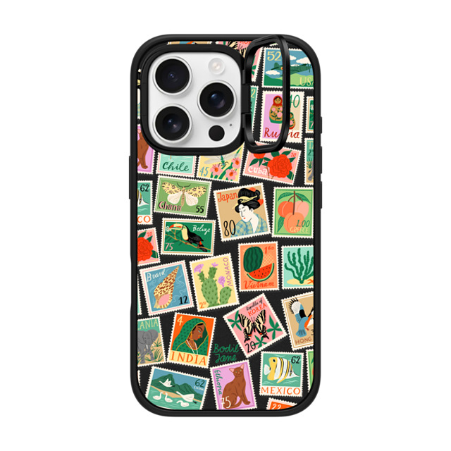 Bodil Jane x CASETiFY iPhone 16 Pro ケース マットブラック インパクトリングスタンドケース MagSafe対応 Post Stamps