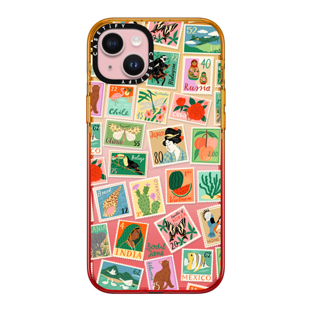 Bodil Jane x CASETiFY iPhone 15 Plus ケース Peach Haze インパクトケース Post Stamps