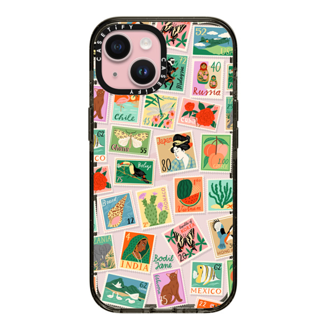 Bodil Jane x CASETiFY iPhone 15 ケース ブラック インパクトケース Post Stamps