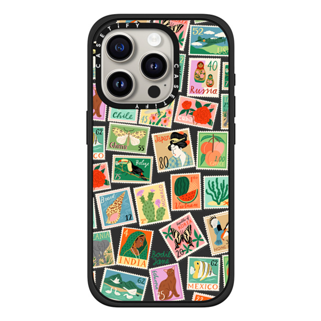 Bodil Jane x CASETiFY iPhone 15 Pro ケース マットブラック インパクトケース MagSafe対応 Post Stamps