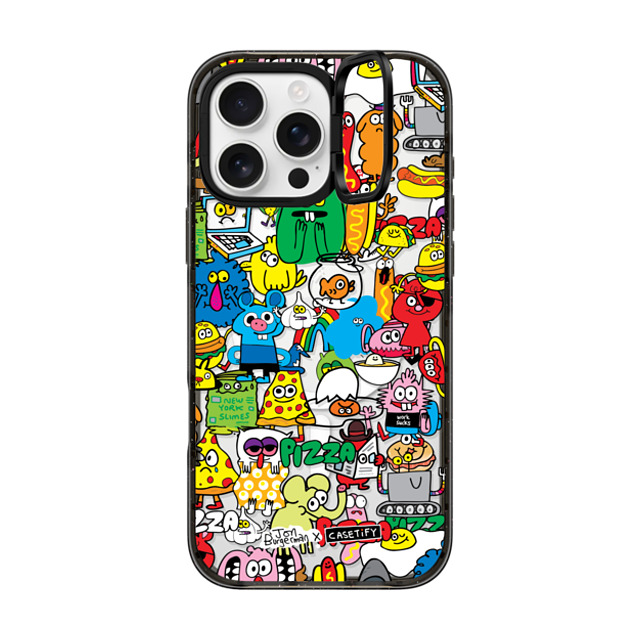 Jon Burgerman x CASETiFY iPhone 16 Pro Max ケース ブラック インパクトリングスタンドケース MagSafe対応 Sticky Mess