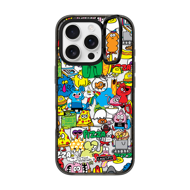 Jon Burgerman x CASETiFY iPhone 16 Pro ケース ブラック インパクトリングスタンドケース MagSafe対応 Sticky Mess