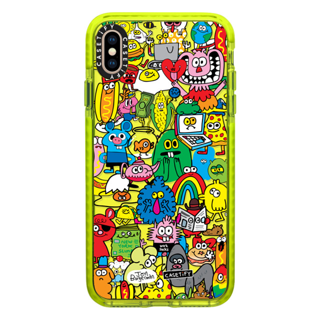 Jon Burgerman x CASETiFY iPhone XS Max ケース ネオン イエロー インパクトケース Fun Friends