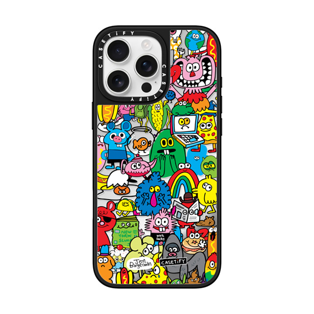 Jon Burgerman x CASETiFY iPhone 16 Pro Max ケース Silver on Black ミラーケース MagSafe対応 Fun Friends