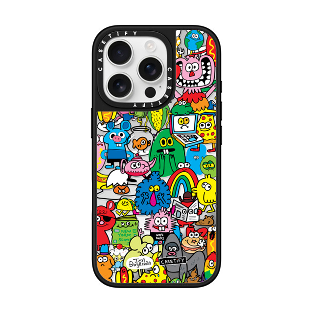 Jon Burgerman x CASETiFY iPhone 16 Pro ケース Silver on Black ミラーケース MagSafe対応 Fun Friends