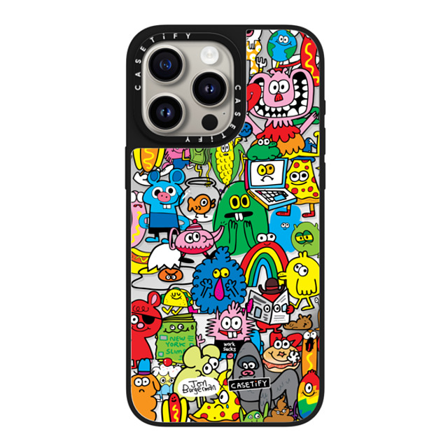 Jon Burgerman x CASETiFY iPhone 15 Pro Max ケース Silver on Black ミラーケース MagSafe対応 Fun Friends