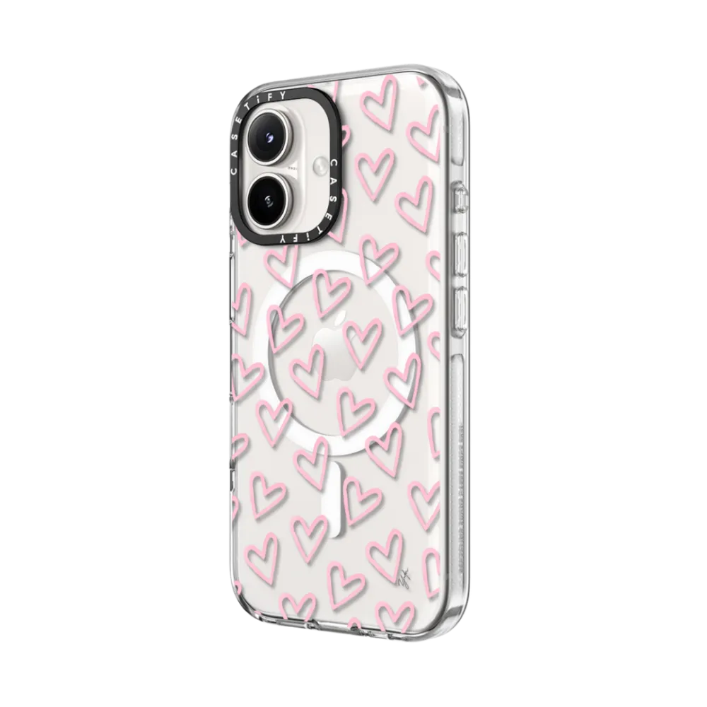 Clear iPhone 16 Plus Case MagSafe Compatible - HEARTS / Light Pink Thin (Transparent) 