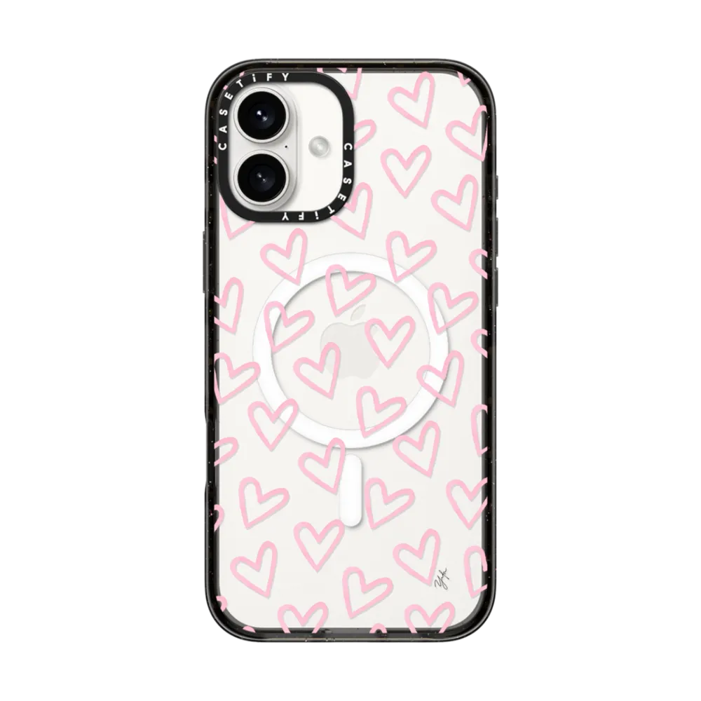 Impact iPhone 16 Plus Case MagSafe Compatible - HEARTS / Light Pink Thin (Transparent) 