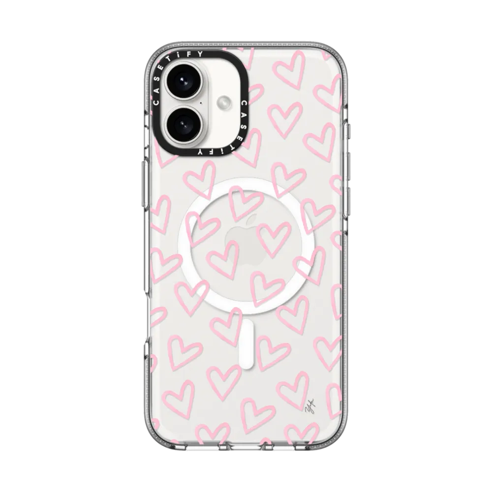 Clear iPhone 16 Plus Case MagSafe Compatible - HEARTS / Light Pink Thin (Transparent) 