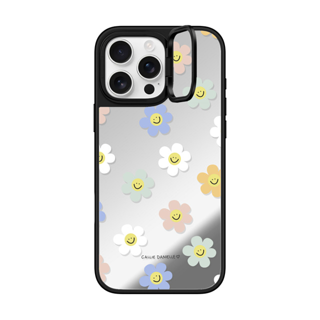 Callie Danielle x CASETiFY iPhone 16 Pro Max ケース Silver on Black ミラー リングスタンドケース MagSafe対応 Happy Daisies