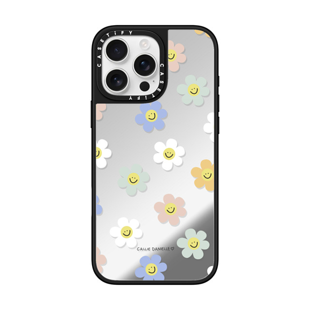 Callie Danielle x CASETiFY iPhone 16 Pro Max ケース Silver on Black ミラーケース MagSafe対応 Happy Daisies